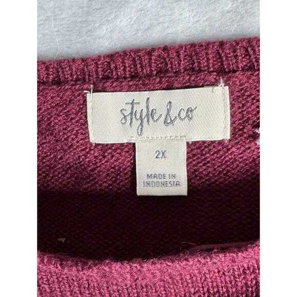 Style & Co Womens Plus Size 2X Ribbed Hem Knit Burgundy Sweater - Picture 11 of 16